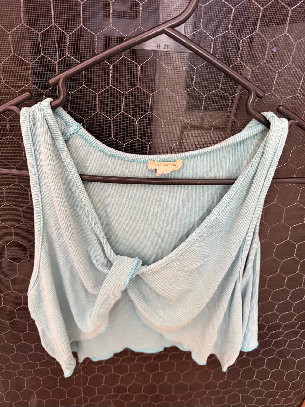 POL Light Aqua Front-Knot Ribbed Tank
